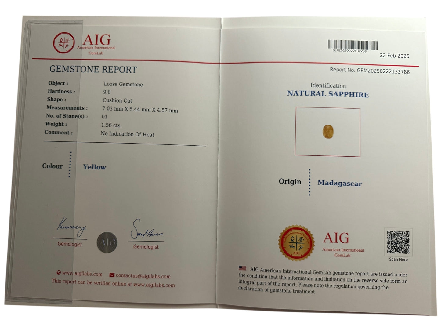 gelber Saphir, 1.56 Karat, unbehandelt