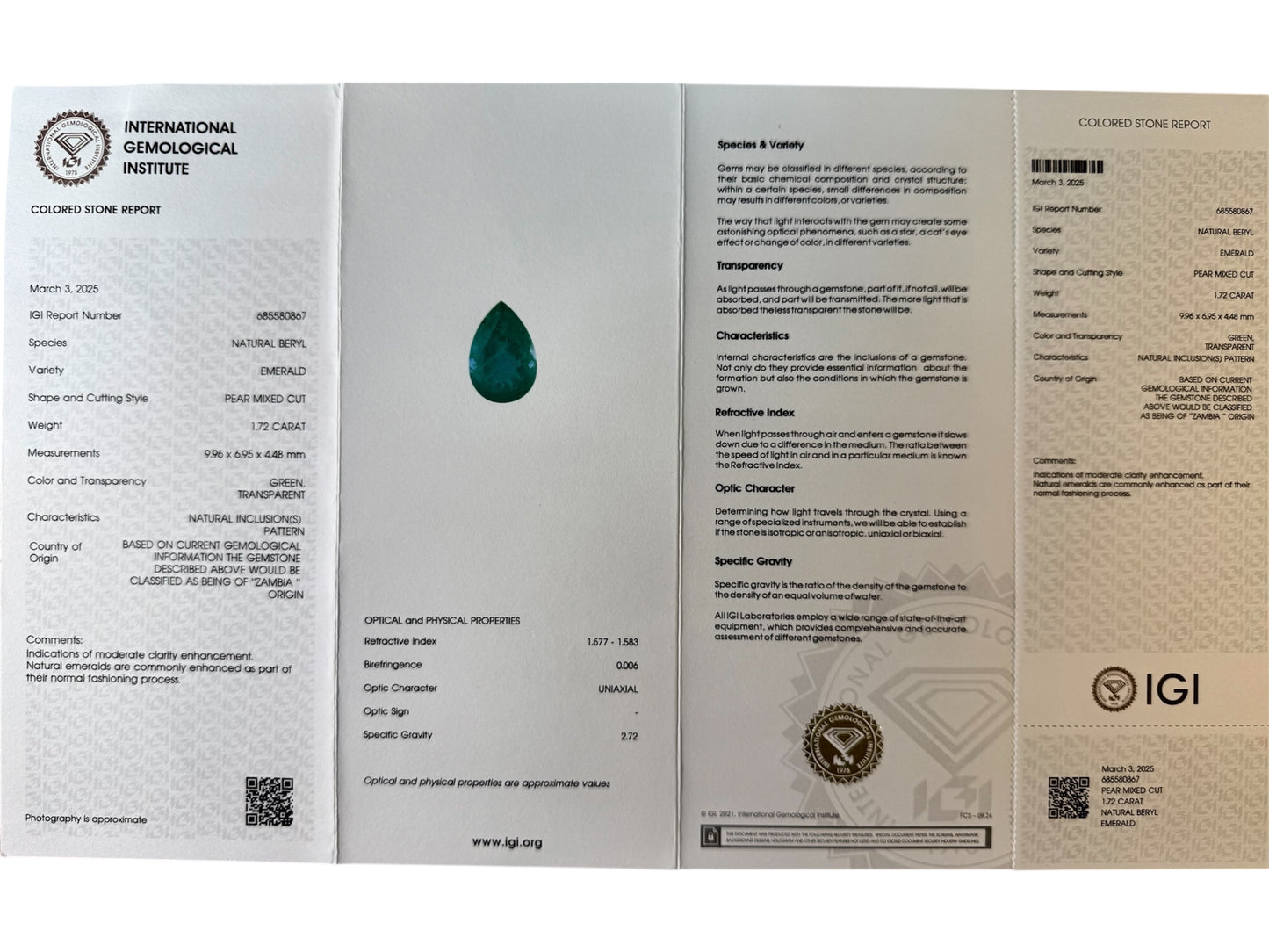 Sambischer Smaragd, 1.72 Karat, moderate Oil
