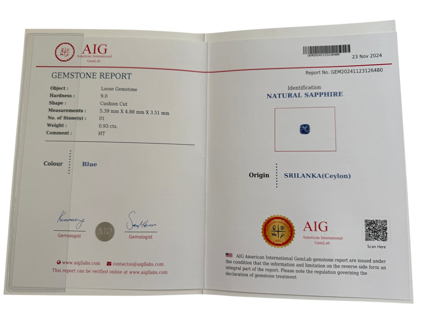 blauer Saphir, 0.93 Karat, unbehandelt