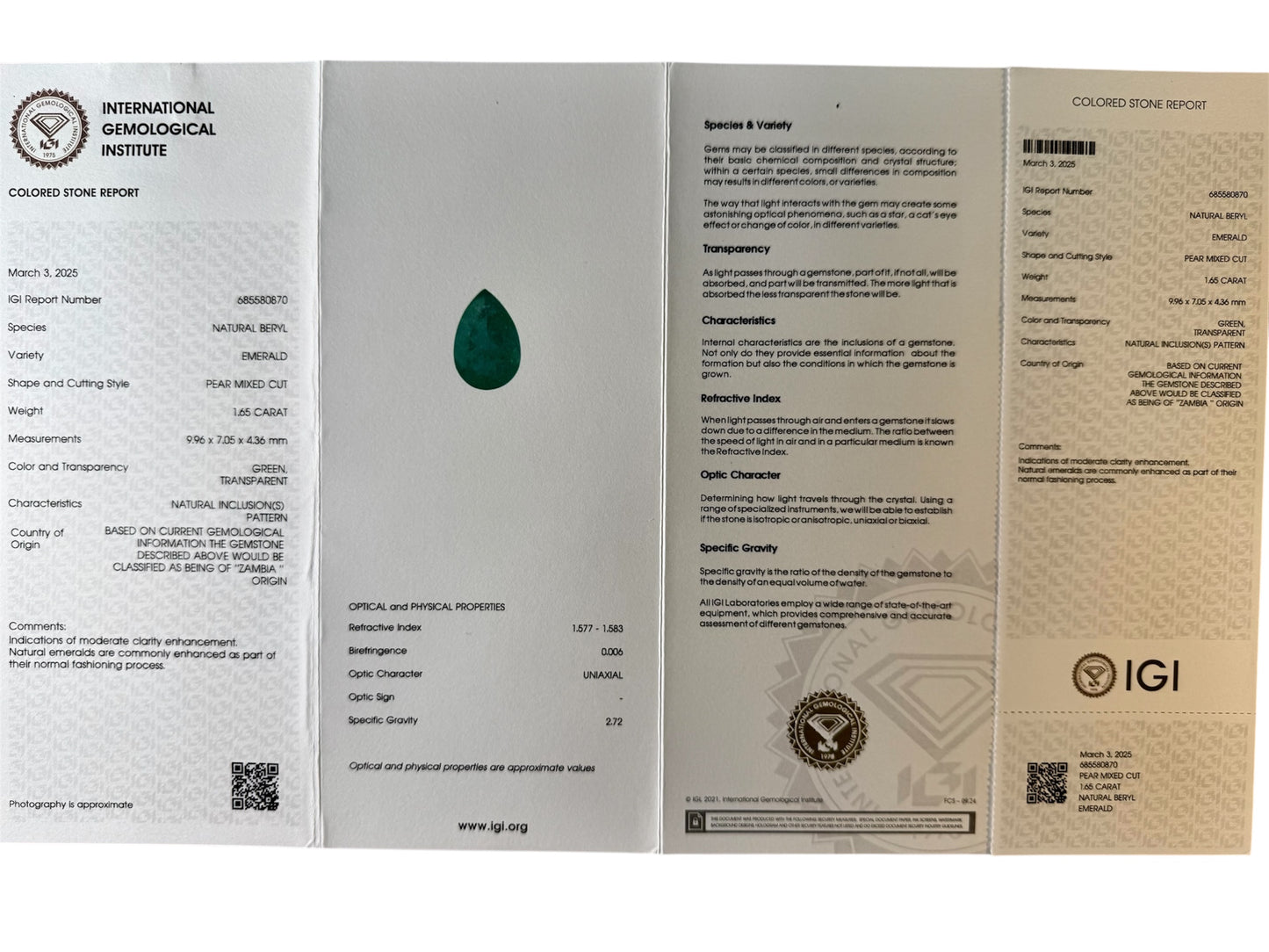 Sambischer Smaragd, 1.65 Karat, moderate oil