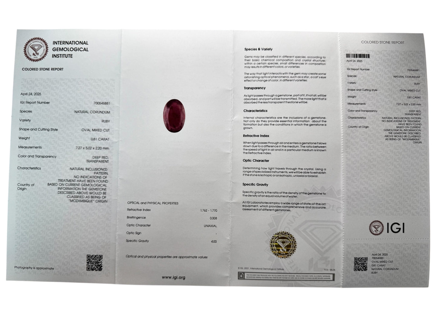 tiefroter Rubin, 0.81 Karat, unbehandelt