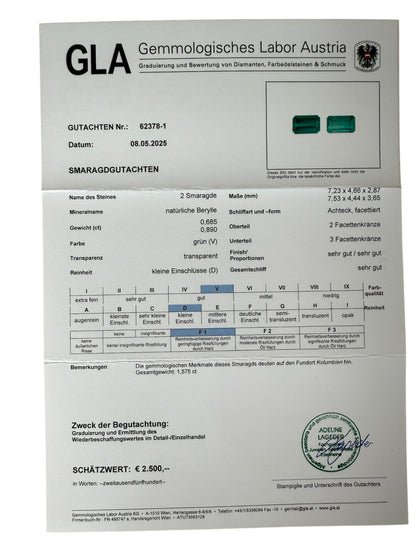 Kolumbianisches Smaragdpaar, 1.58 Karat, Minor Oil