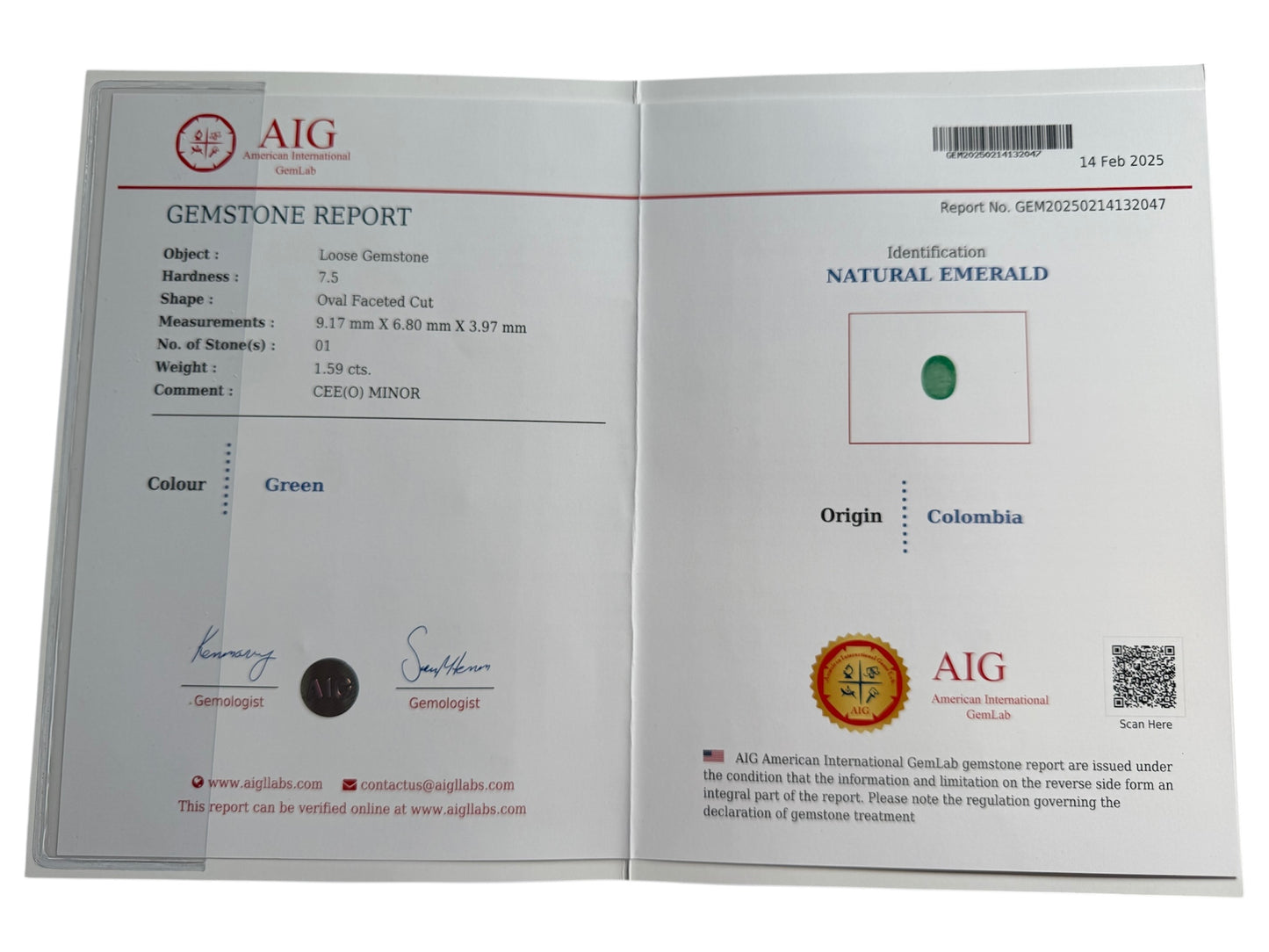Kolumbianischer Smaragd, 1.59 Karat, Minor Oil