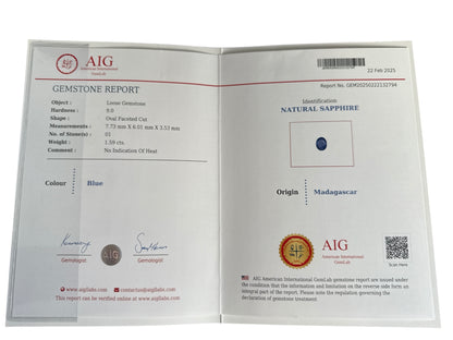 blauer Saphir, 1.59 Karat, unbehandelt