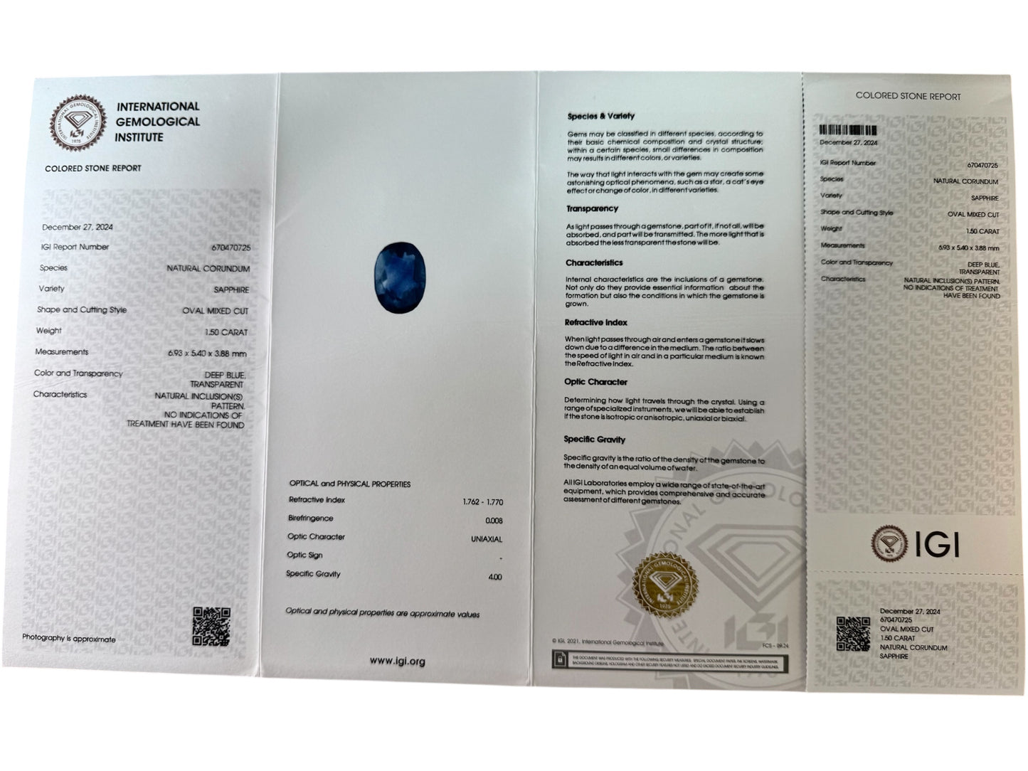 blauer Saphir, 1.50 Karat, unbehandelt