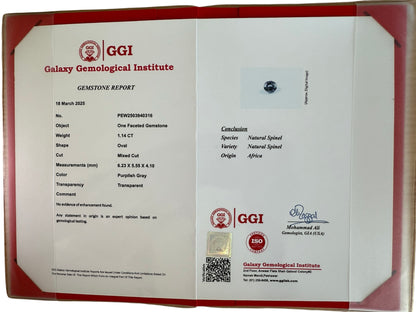 grau-violetter Spinell, 1.14 Karat, unbehandelt