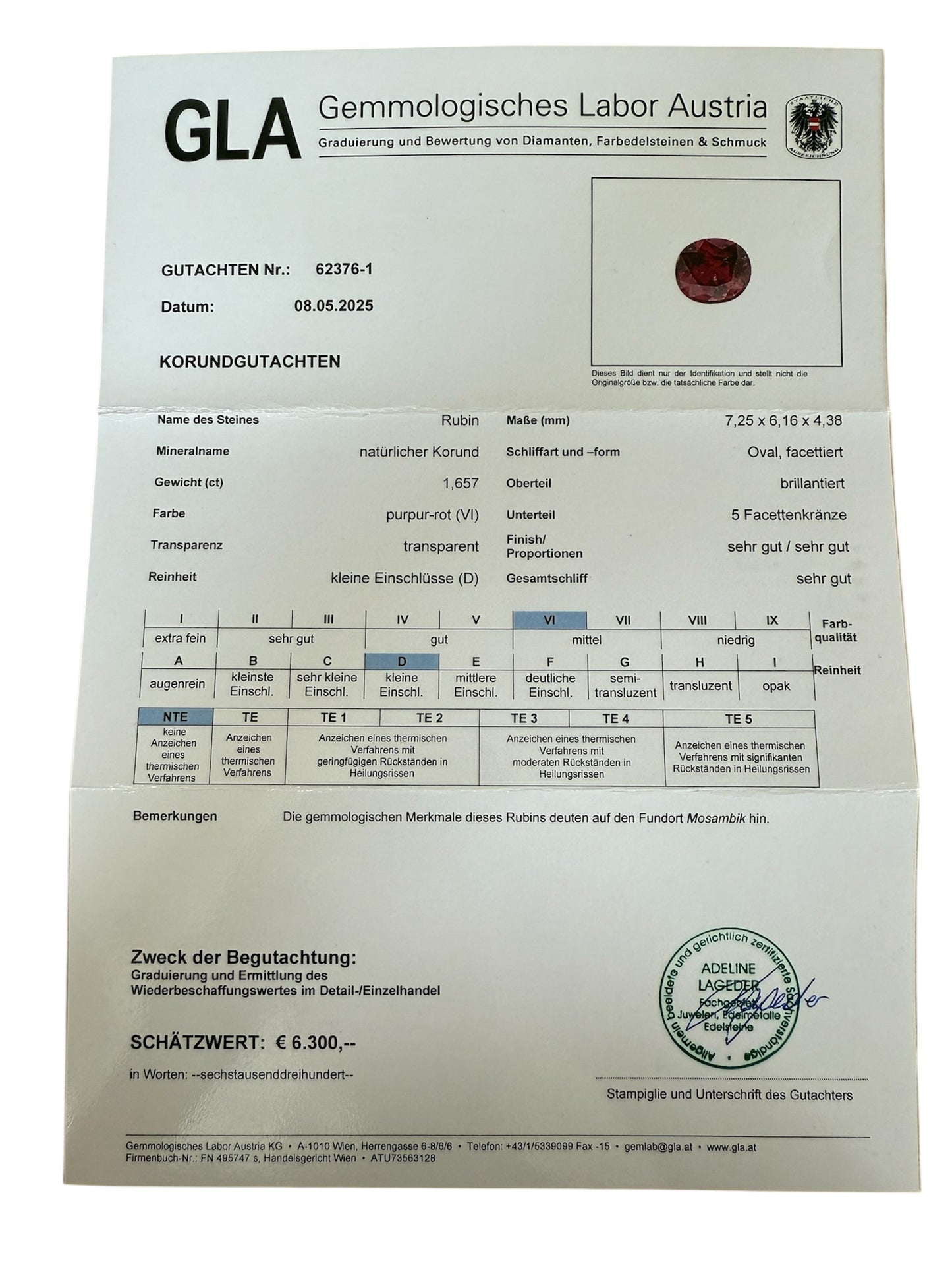 violett-roter Rubin, 1.65 Karat, unbehandelt