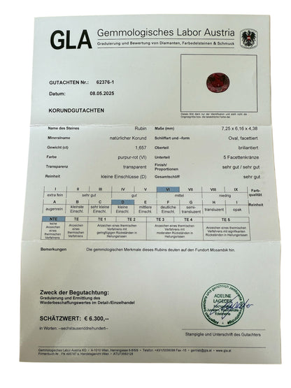 violett-roter Rubin, 1.65 Karat, unbehandelt