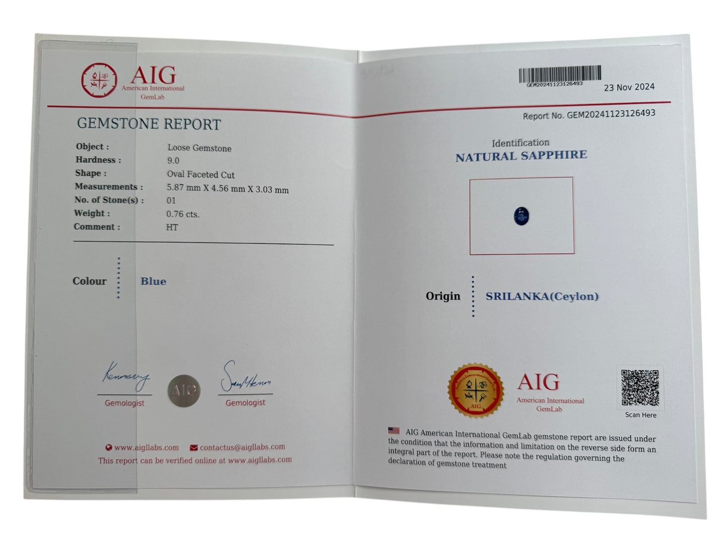 blauer Saphir, 0.76 Karat, unbehandelt