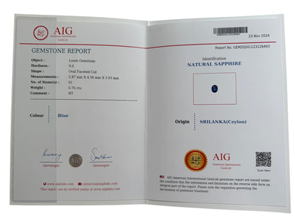 blauer Saphir, 0.76 Karat, unbehandelt